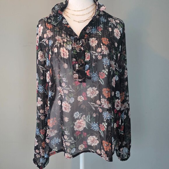 Jessica Graaf Black Floral Chiffon Blouse. Size Large. Like New. UK - Picture 1 of 13